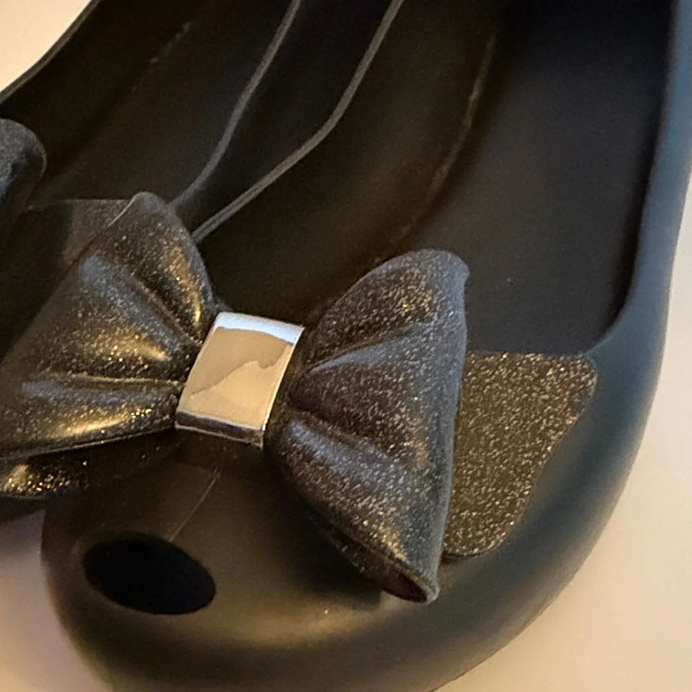 MEL Mini Melissa Ultra Girl sz 2 3 Black Ballet Jelly Flats peep toe bow